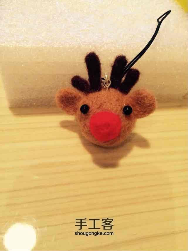 羊毛毡红鼻子鲁道夫圣诞驯鹿挂件制作教程 第14步