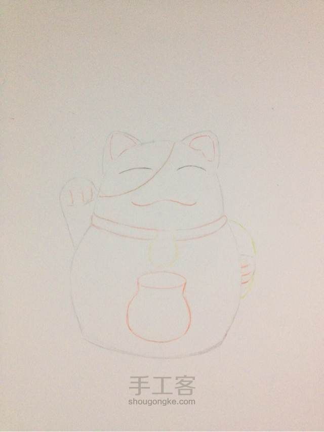 珊瑚绘画课堂_彩铅_生活小物篇_招财猫 第1步