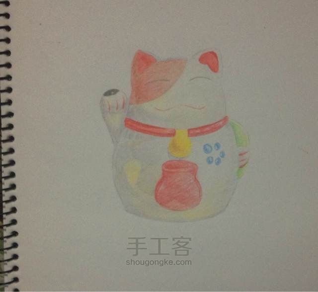 珊瑚绘画课堂_彩铅_生活小物篇_招财猫 第4步