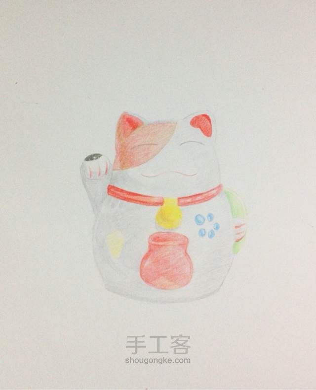 珊瑚绘画课堂_彩铅_生活小物篇_招财猫 第3步