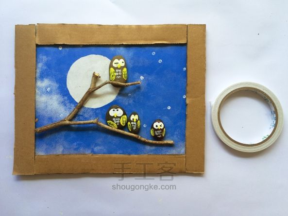 亲子手工-月夜猫头鹰装饰画 第9步