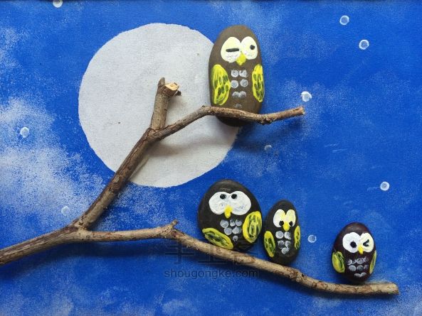 亲子手工-月夜猫头鹰装饰画 第8步