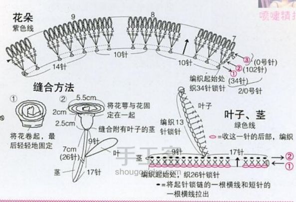 唯美钩编紫色花朵 第4步