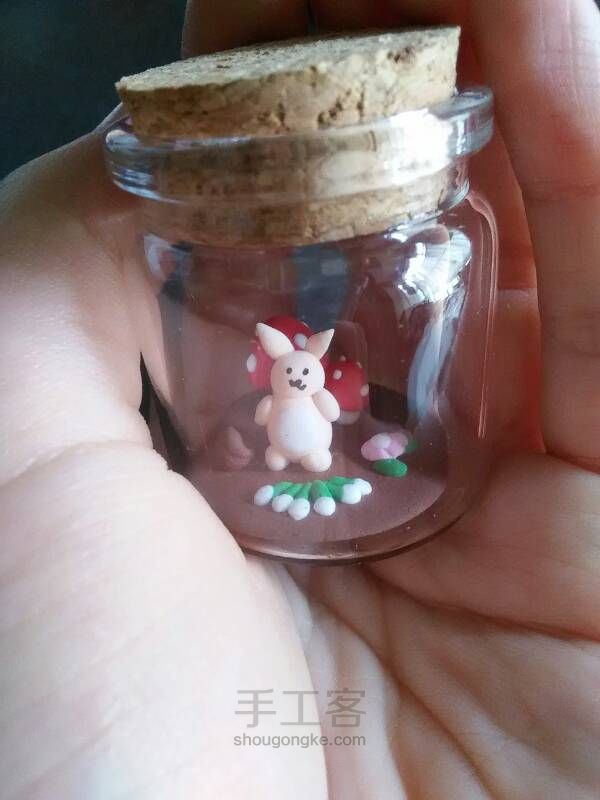瓶子里的微景，蘑菇小兔兔 第10步