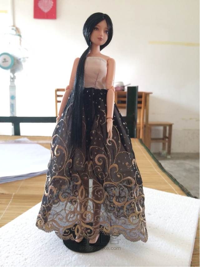 【娃衣】六分娃娃黑色蕾丝抹胸裙 第11步