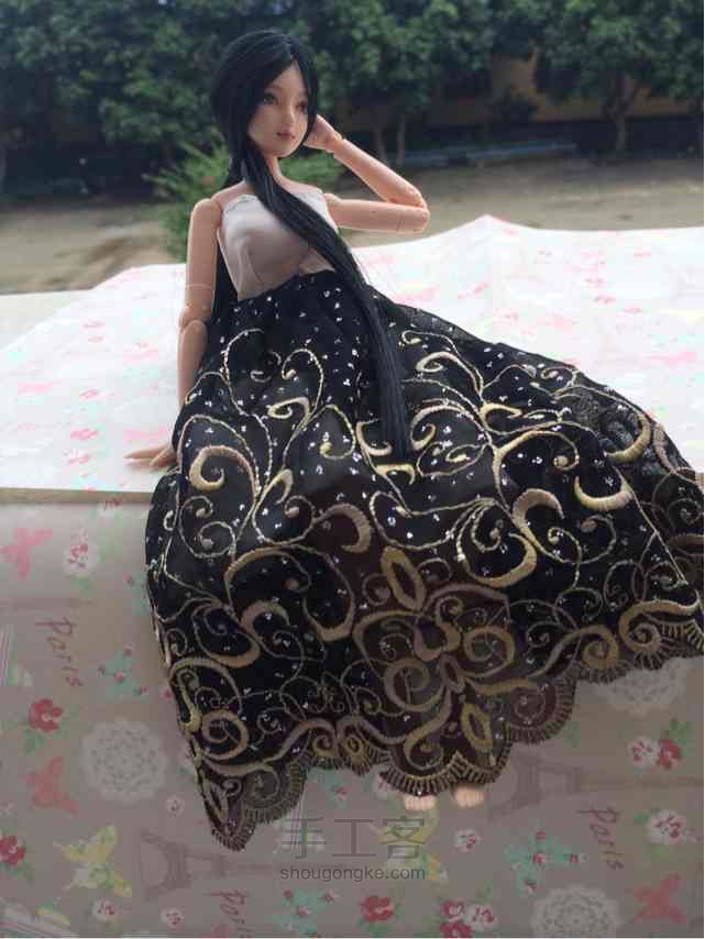 【娃衣】六分娃娃黑色蕾丝抹胸裙 第19步