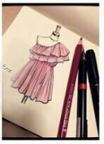 富有立体感的粉色时尚连衣裙「转」 第9步