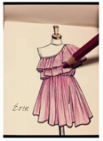 富有立体感的粉色时尚连衣裙「转」 第6步