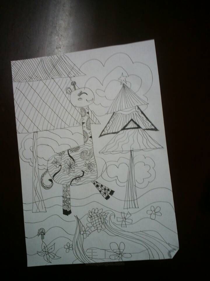 儿童线条画。。长颈鹿 第5步