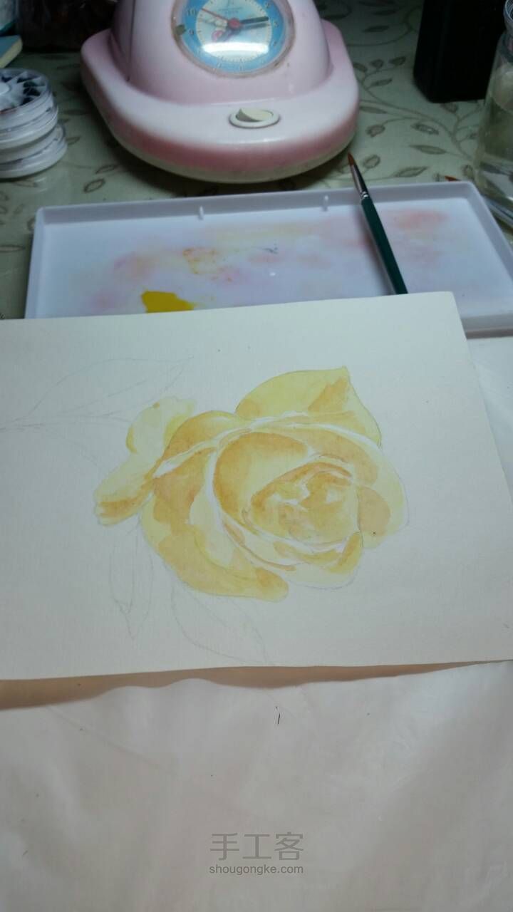 水彩手绘黄玫瑰 第4步