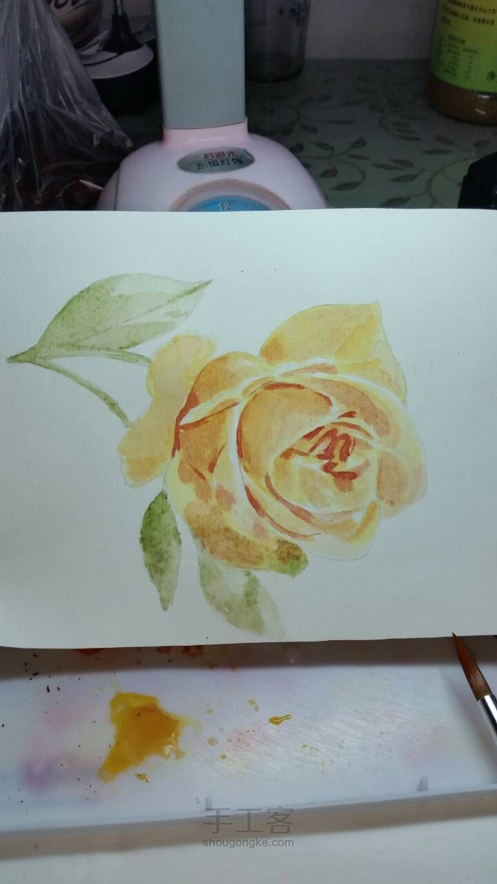 水彩手绘黄玫瑰 第5步