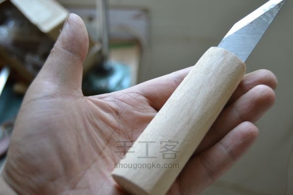 榉木柄白钢横手刀制作 第12步