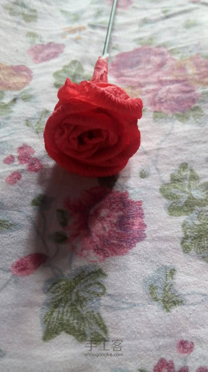 皱纹纸玫瑰。没有珠光纸了用皱纹纸代替了 第15步