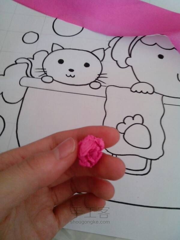 【玫瑰手作】皱纹纸儿童画教程 第6步