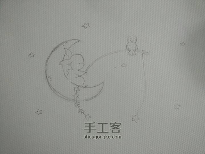 [固体水彩]小兔月亮🌙 第1步