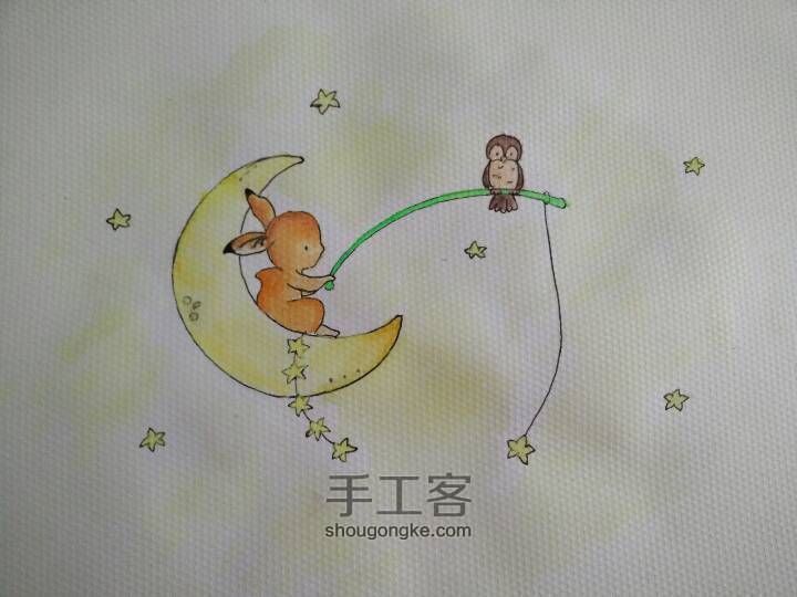 [固体水彩]小兔月亮🌙 第3步