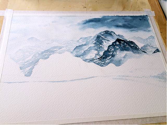 大热天的画个雪山吧，感觉雪的题材已经基本无压力了！ 第4步