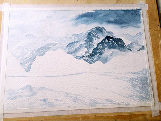 大热天的画个雪山吧，感觉雪的题材已经基本无压力了！ 第5步