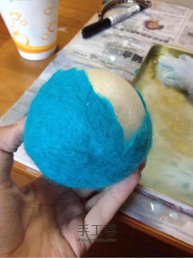 羊毛毡--蓝色清新小花口金包 第20步