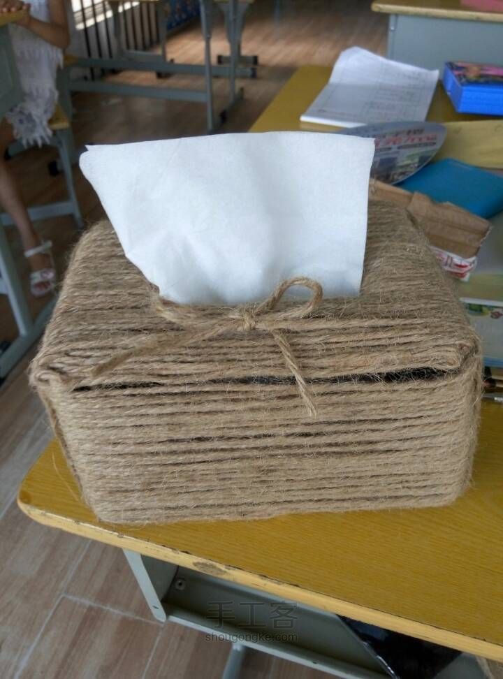 自制麻绳复古纸巾盒 第10步