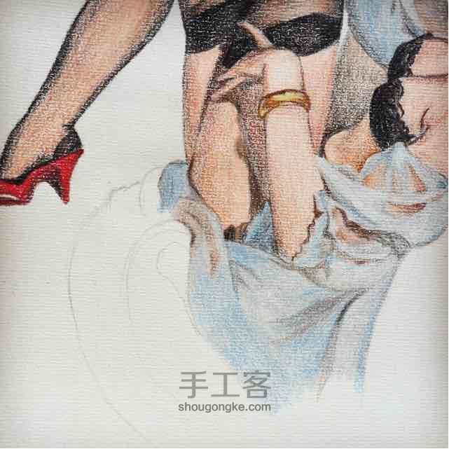 彩铅绘复古海报女郎，无关情色 第9步