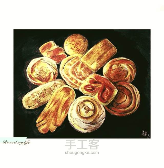 最平常的大饼和面包的彩铅画 第5步