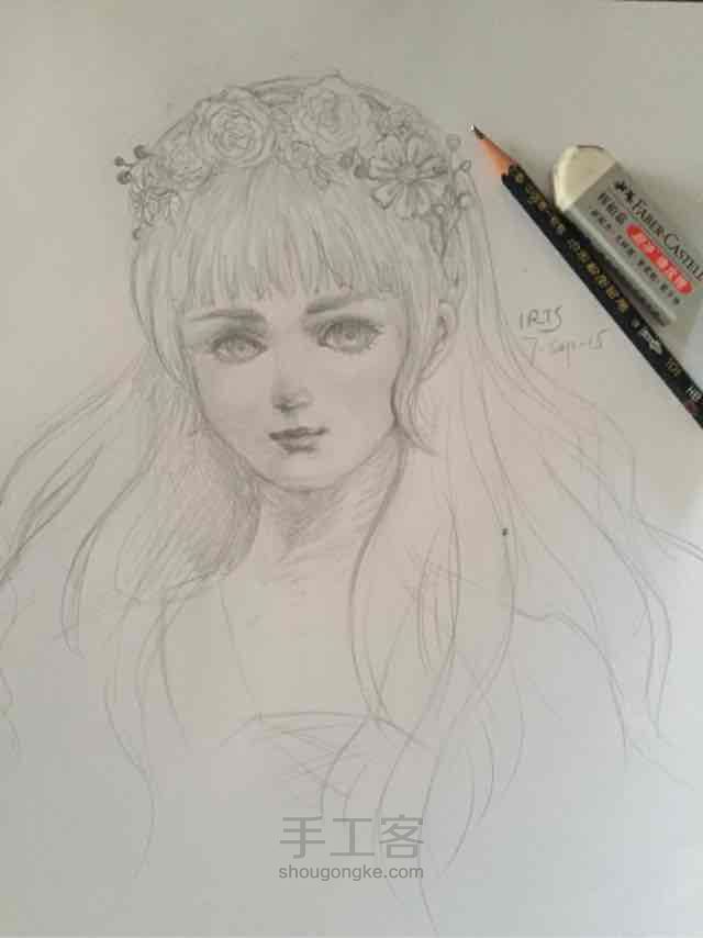 小女孩铅笔稿过程图 第7步