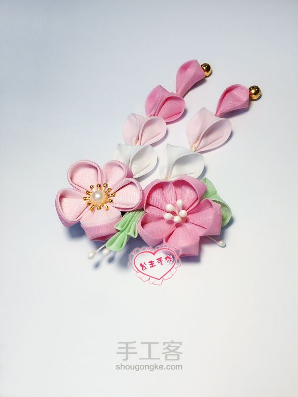 【公主手作】DIY细工樱花和风发饰教程【材料/成品可购】 第43步