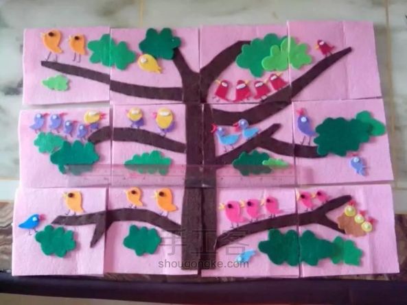 不织布DIY英文字母+数字+拼图树上小鸟(学习数学) 第12步