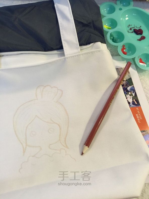 【公主手作】原创手绘韩国Girl帆布包【成品可购】 第10步