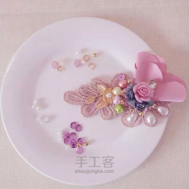 高档华丽陶瓷花金丝片发夹 第20步