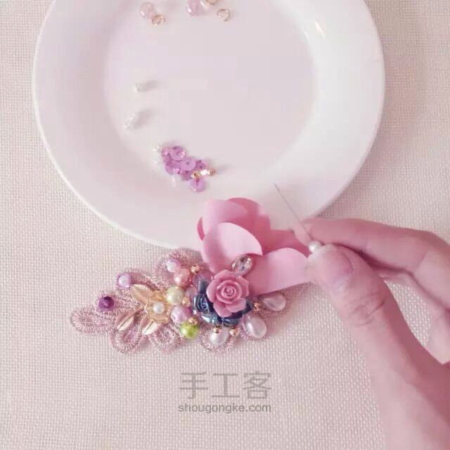 高档华丽陶瓷花金丝片发夹 第21步