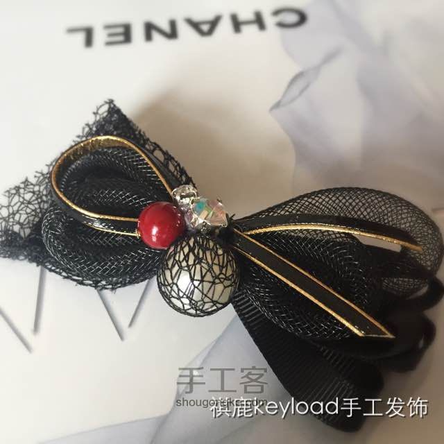 【可售】黑色系珍珠蕾丝元素发饰发夹 第1步