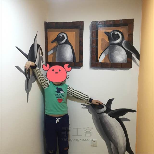 3D企鹅家族手绘墙画 第7步