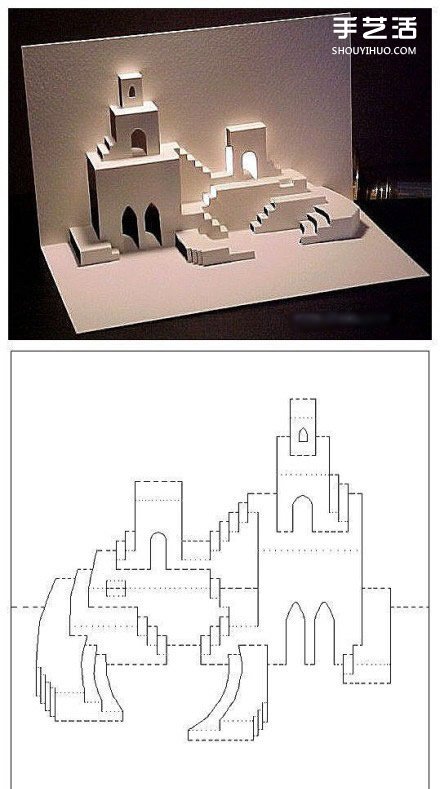 8个能折出建筑物的立体贺卡图纸模板制作图解（转载） 第6步