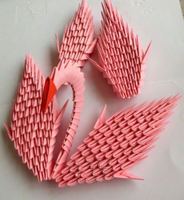 三角插工艺品粉色戏水天鹅的制作，美美哒 第3步