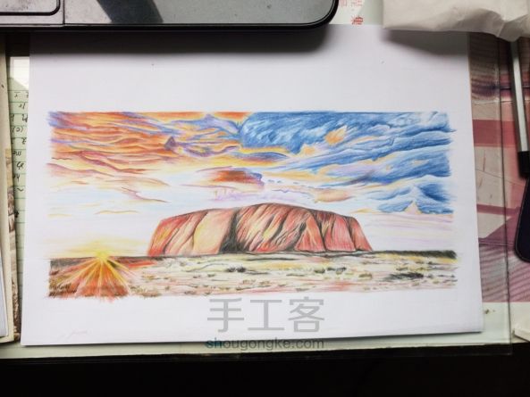 彩绘《雄踞大漠的艾尔斯岩石》 第8步