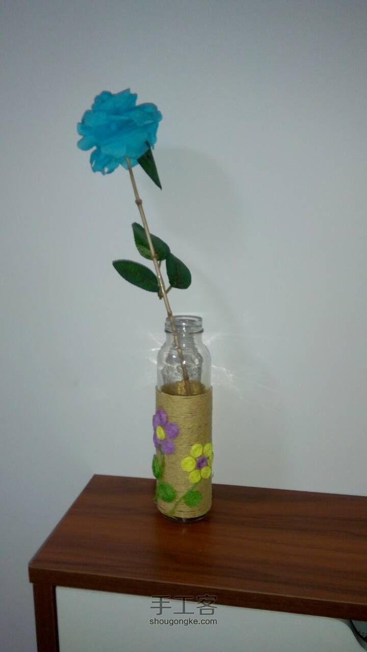 原创废玻璃瓶改造小清新小文艺花瓶 第4步