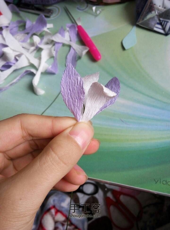 [材料可购]绣球花（皱纹纸，纸藤） 第10步