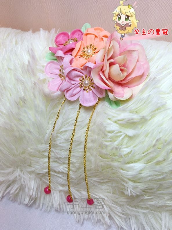 【公主手作】日式和风樱花发夹细工粉色花团和服浴衣cos头饰 第35步
