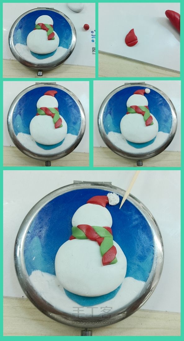 小米软陶制作 | 圣诞主题的小雪人化妆镜 第6步