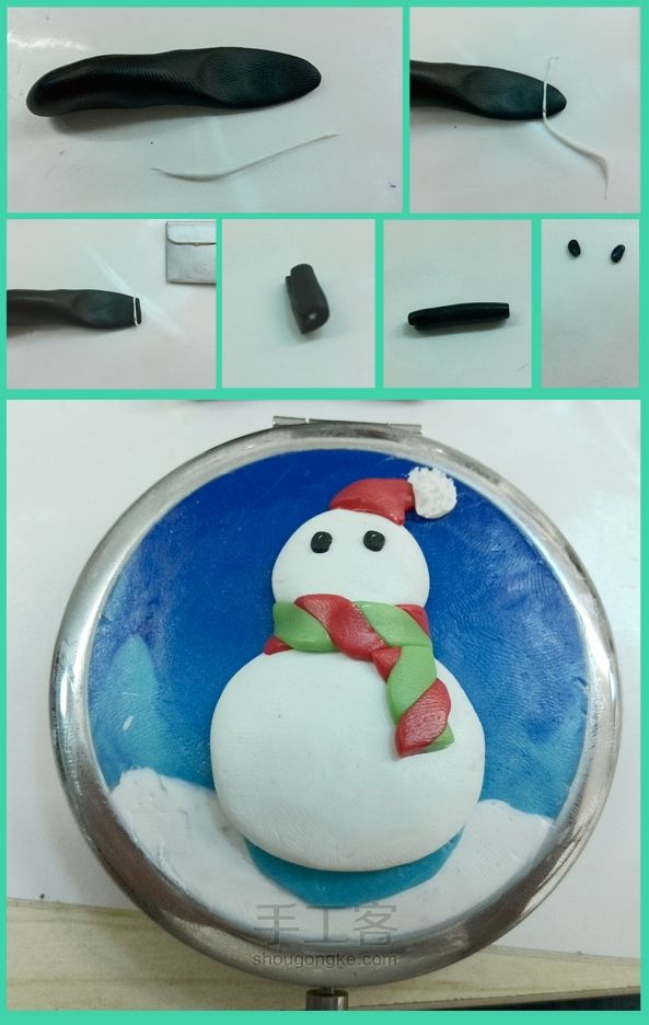 小米软陶制作 | 圣诞主题的小雪人化妆镜 第7步
