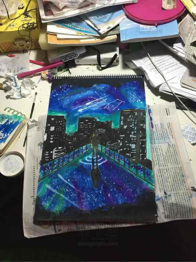 美美哒星空🌃水粉画  零基础 第6步