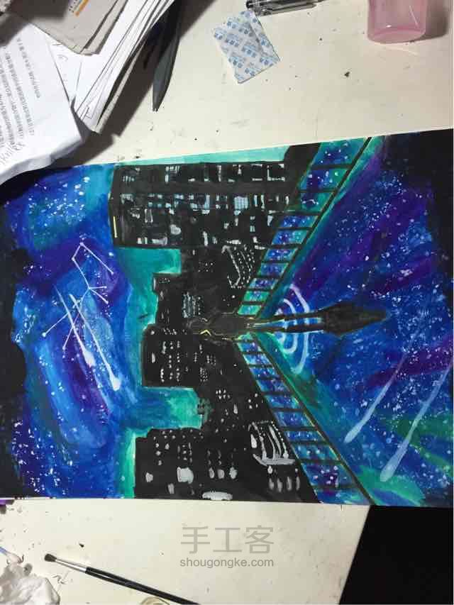 美美哒星空🌃水粉画  零基础 第8步