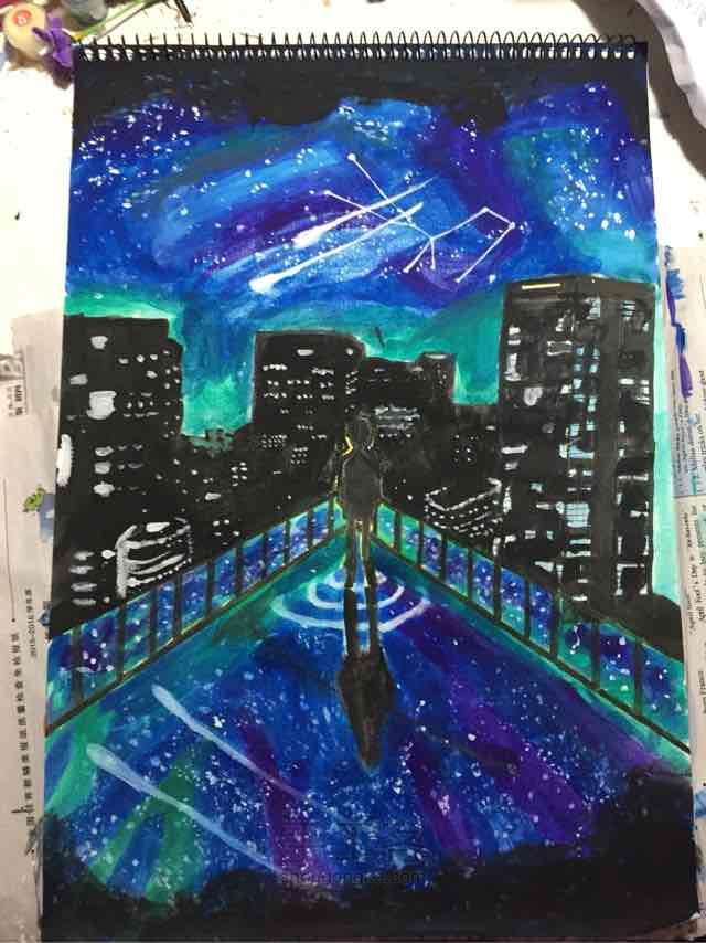 美美哒星空🌃水粉画  零基础 第7步