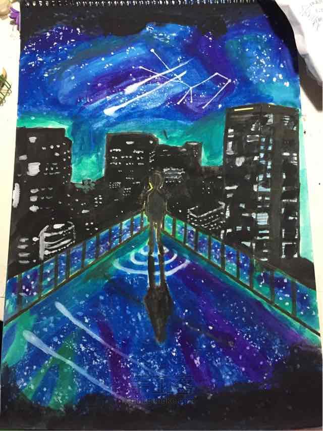 美美哒星空🌃水粉画  零基础 第10步