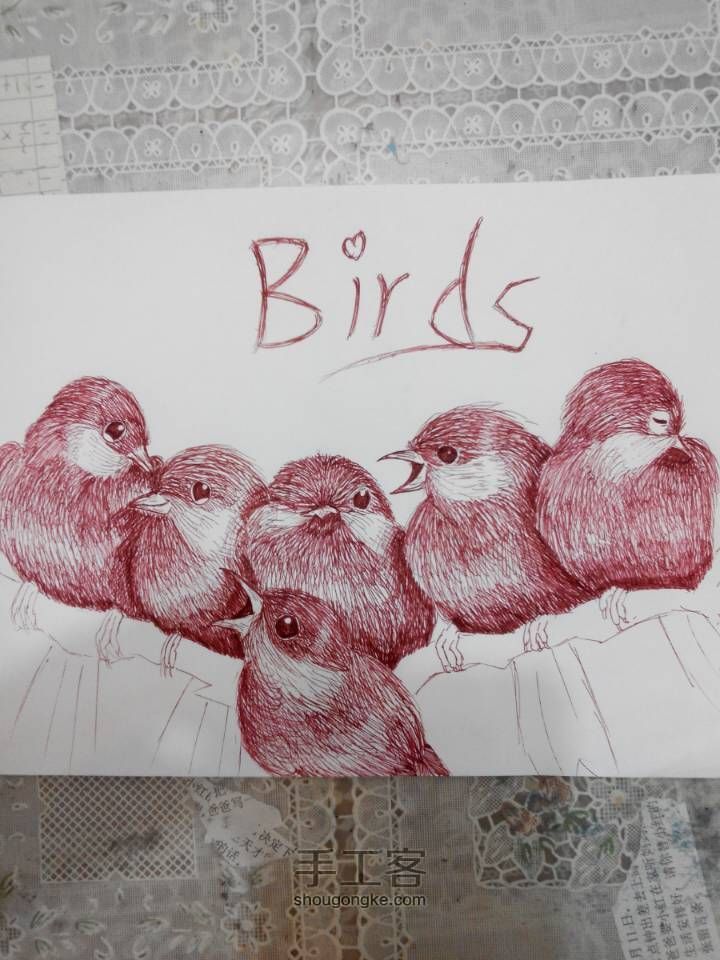 可爱的六只小鸟🐦(▽)♪（圆珠笔素描绘画） 第16步