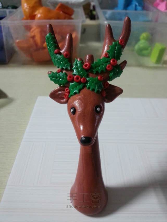 懒兔子软陶饰品圣诞麋鹿教程 第10步