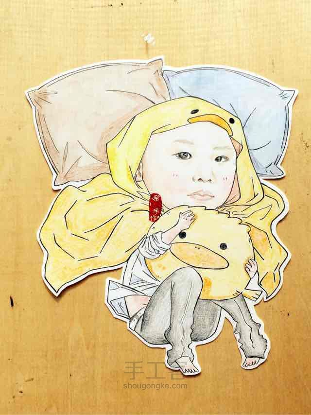 一个睡觉的时候一定要抱着大黄鸭的小男孩儿～ 第5步