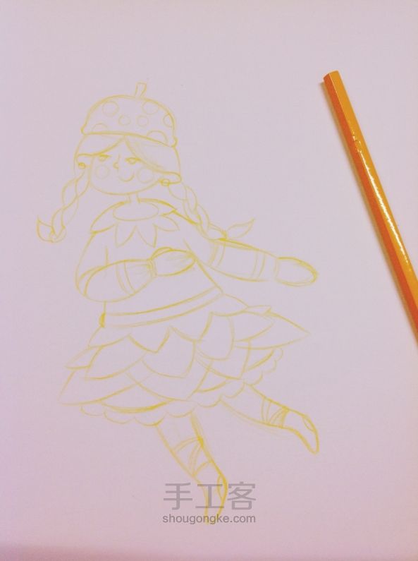 【插画】北极丸子的坚果姑娘彩铅插画步骤图 第2步
